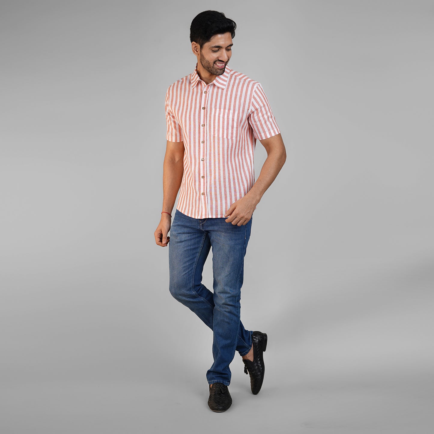 Linen Summer Shirts for Men- White & Orange