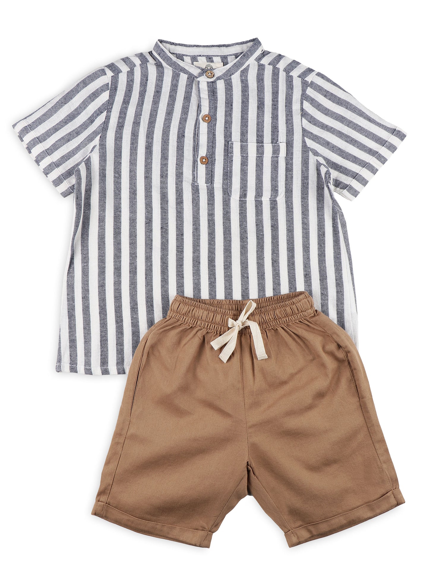 Mandarin Style Linen Clothing Sets for Boys- Grey & Brown