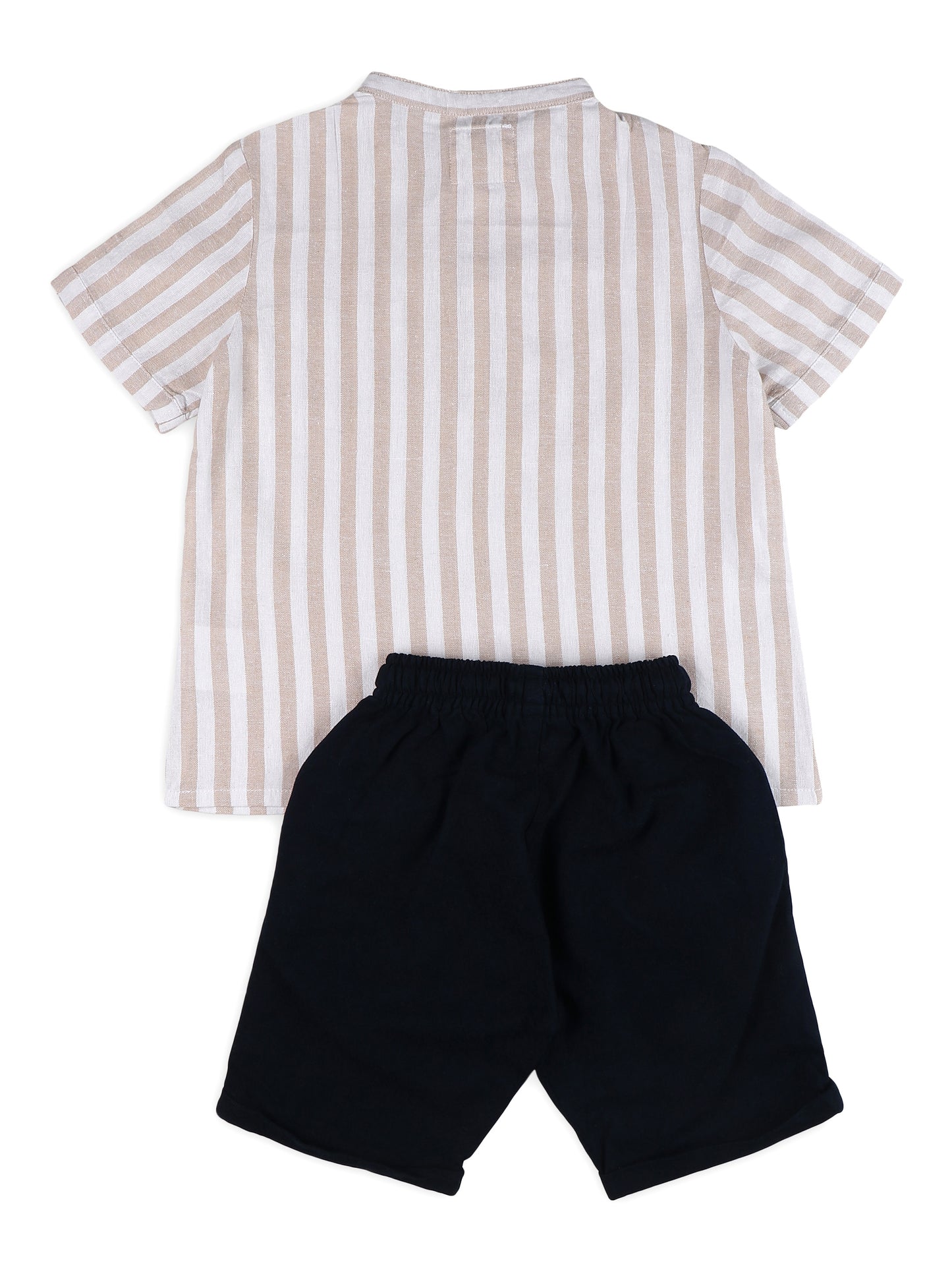Mandarin Style Linen Clothing Sets for Boys- Beige & Navy