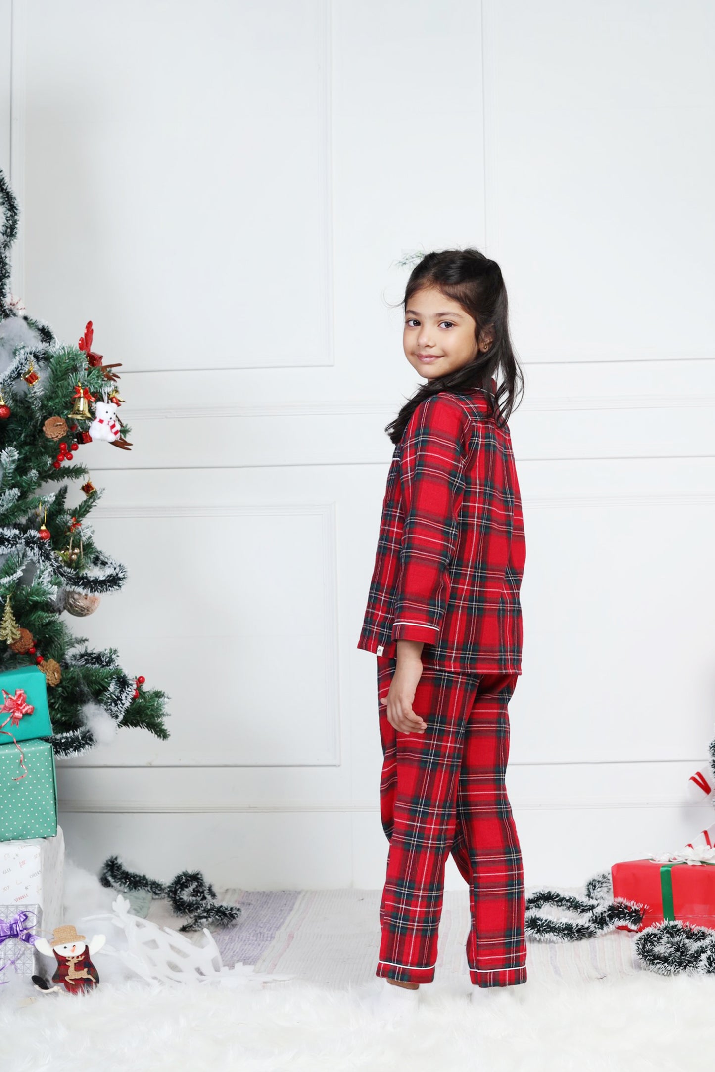 Classic Christmas Red Plaid PJ Set for Girls & Boys