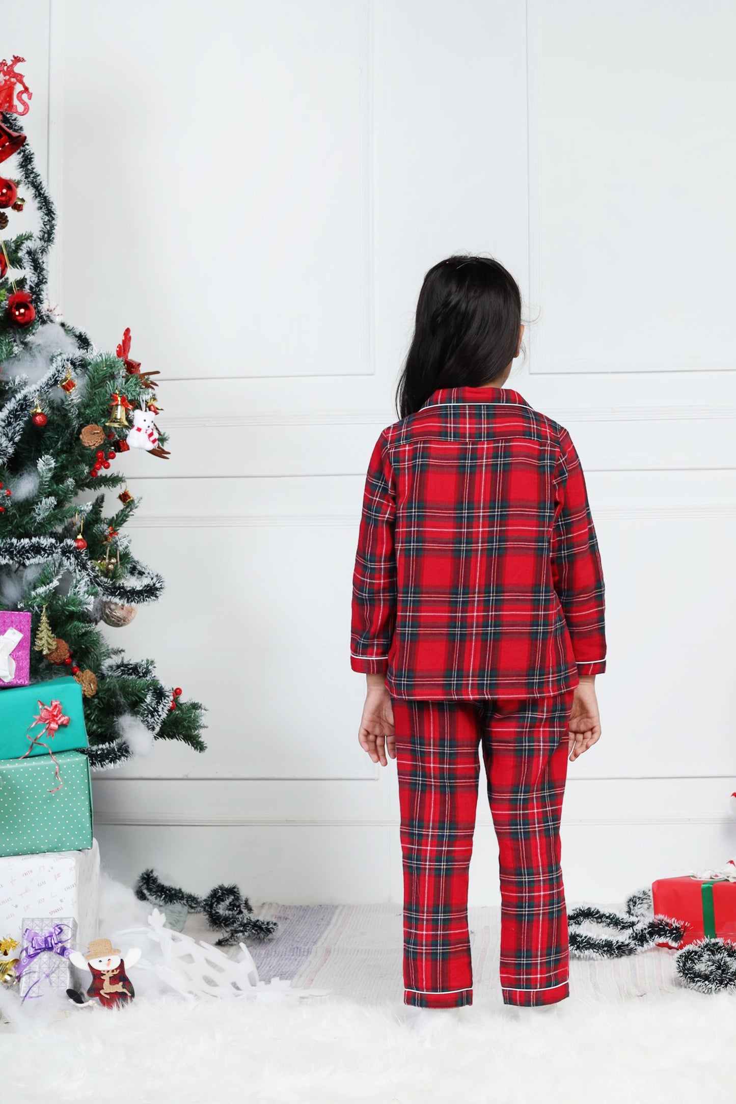 Classic Christmas Red Plaid PJ Set for Girls & Boys