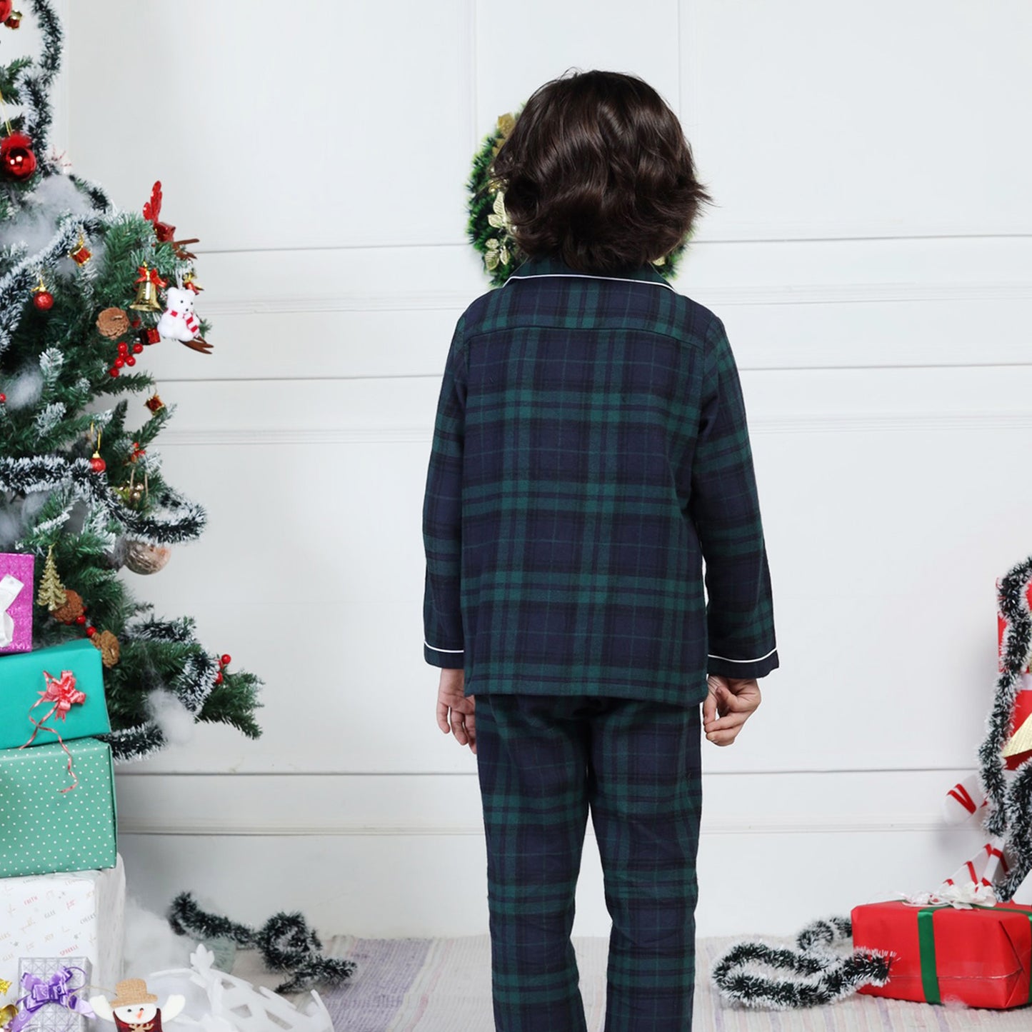 Classic Christmas Green Plaid PJ Set for Girls & Boys