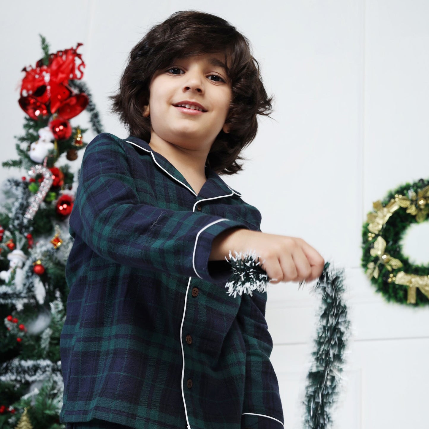 Classic Christmas Green Plaid PJ Set for Girls & Boys