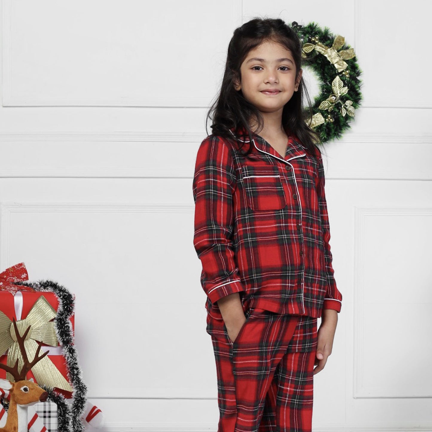 Classic Christmas Red Plaid PJ Set for Girls & Boys