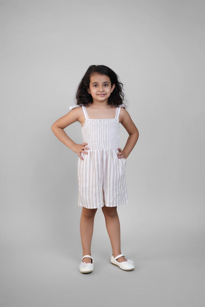Jumpsuit for Girls in Beige Stripes