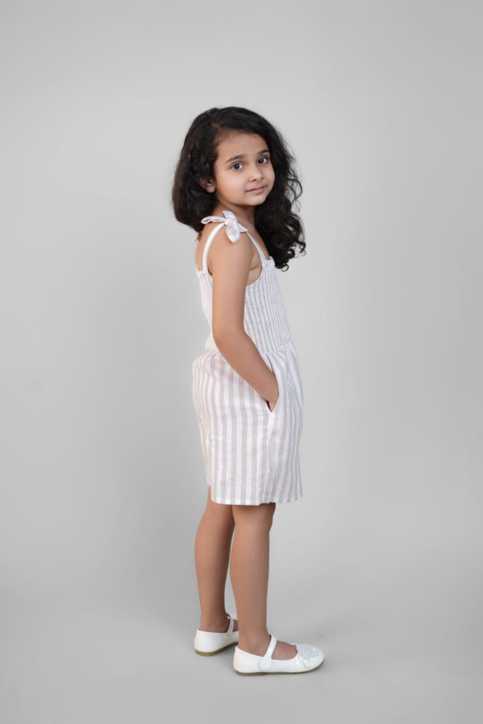 Jumpsuit for Girls in Beige Stripes