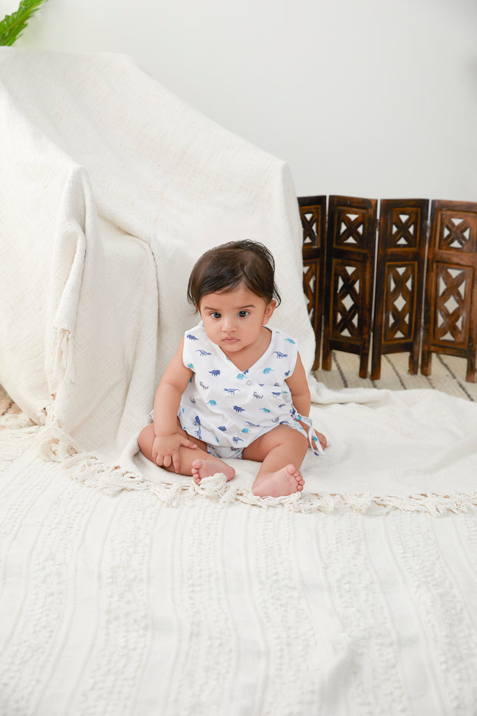 Fun Dino Print Romper in White