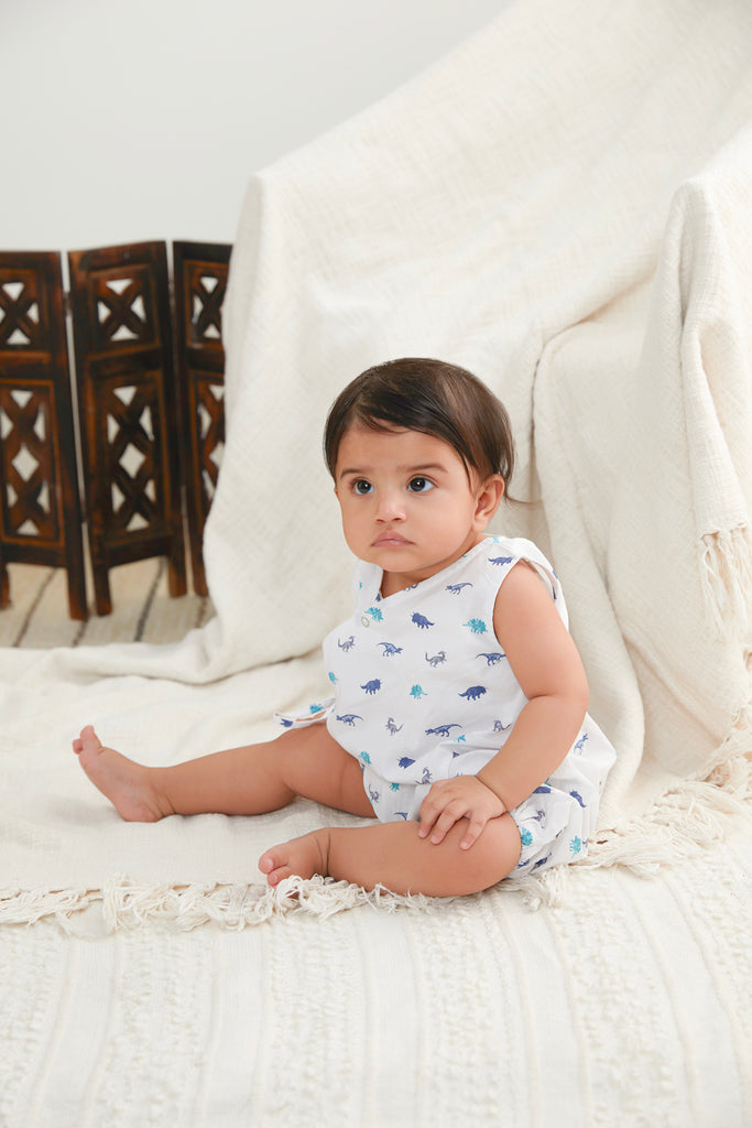 Fun Dino Print Romper in White
