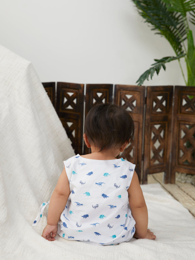 Fun Dino Print Romper in White