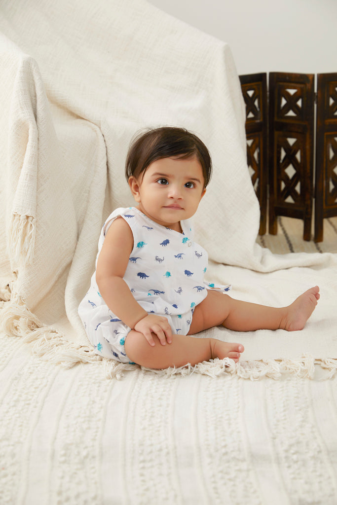 Fun Dino Print Romper in White