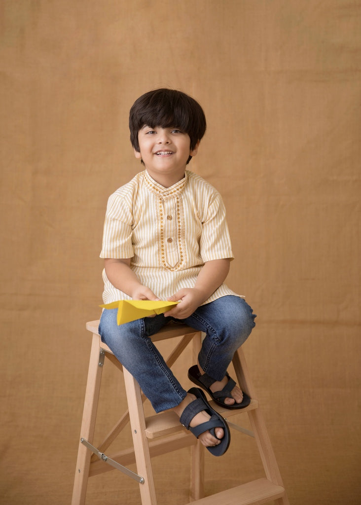 Yellow Hand Embroidered Kurta