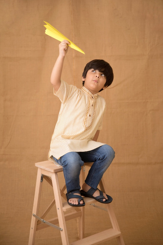 Yellow Hand Embroidered Kurta
