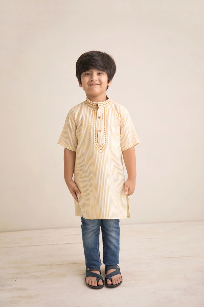 Yellow Hand Embroidered Kurta