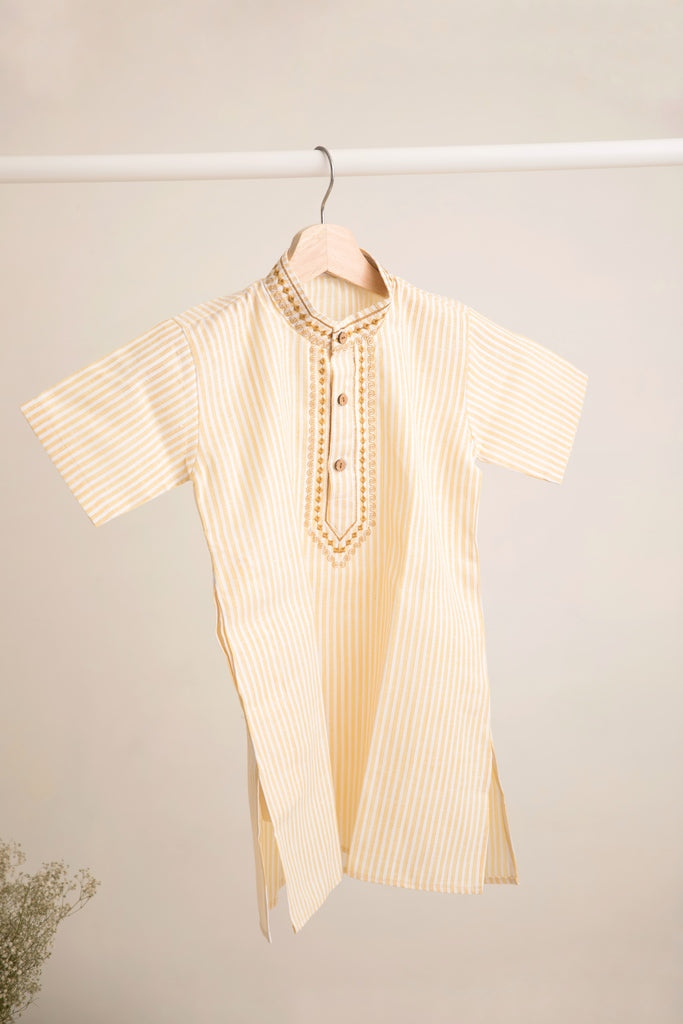 Yellow Hand Embroidered Kurta