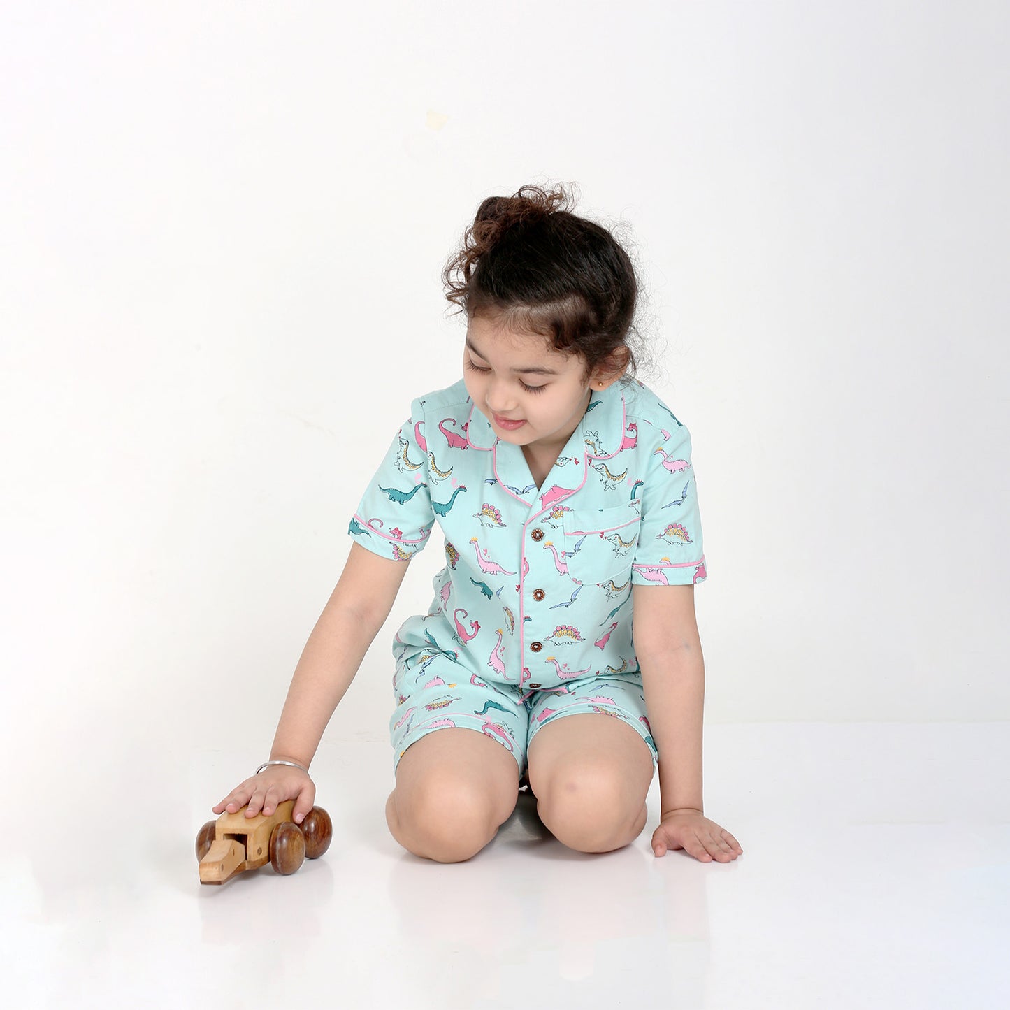 Notched Collared Sleepsuit in Dino Print for Girls