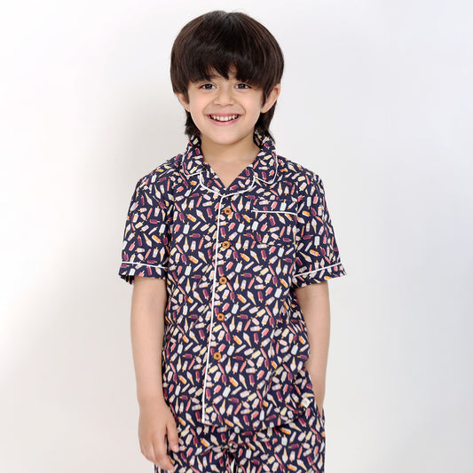 Notched Collared Sleepsuit in Icecream Print for Girls & Boys