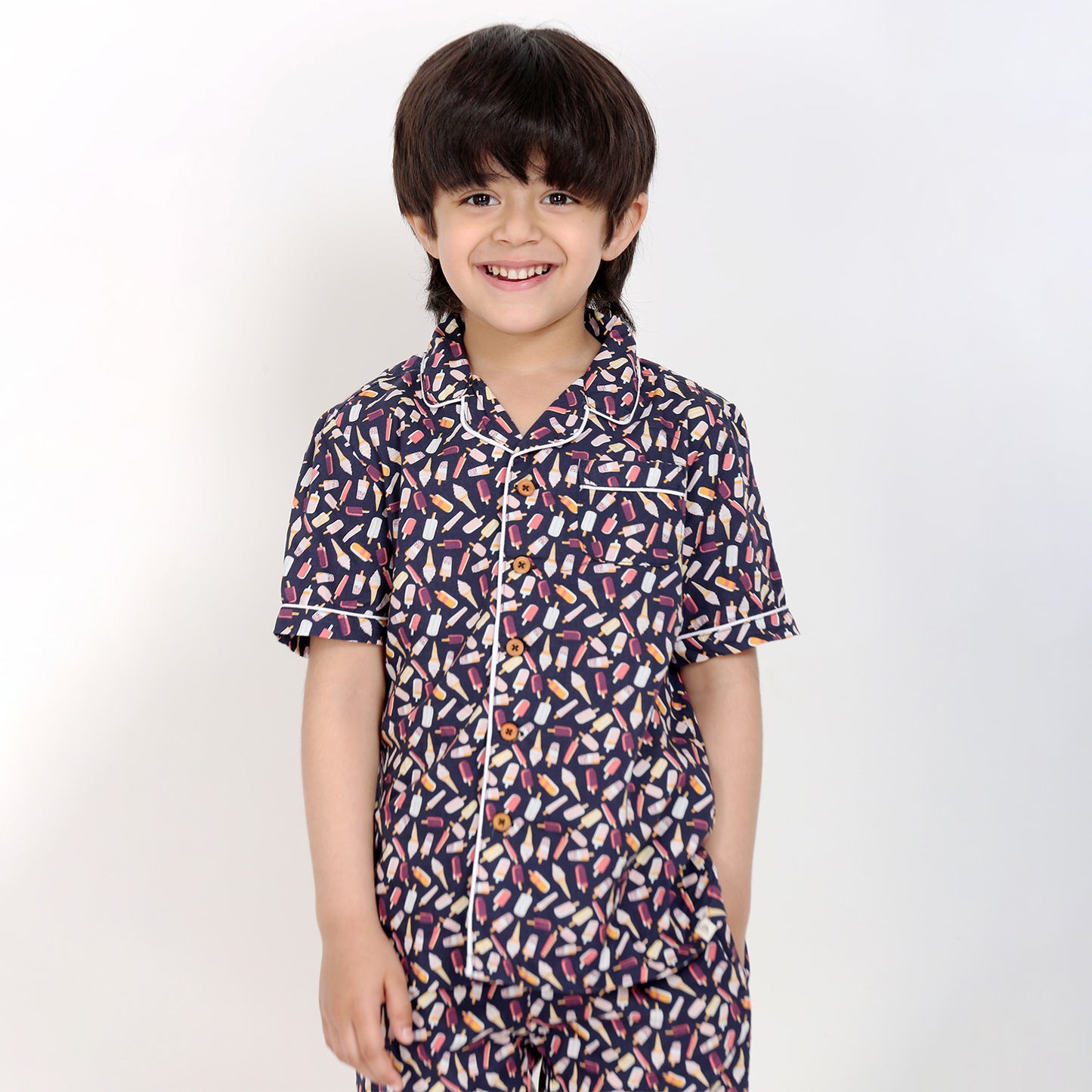 Notched Collared SleepSuits in Icecream Print for Girls & Boys