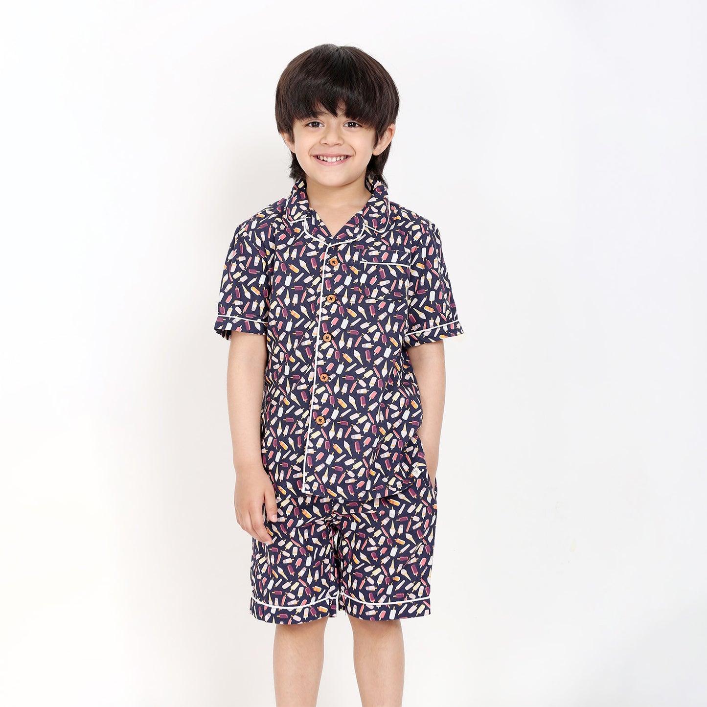 Notched Collared SleepSuits in Icecream Print for Girls & Boys