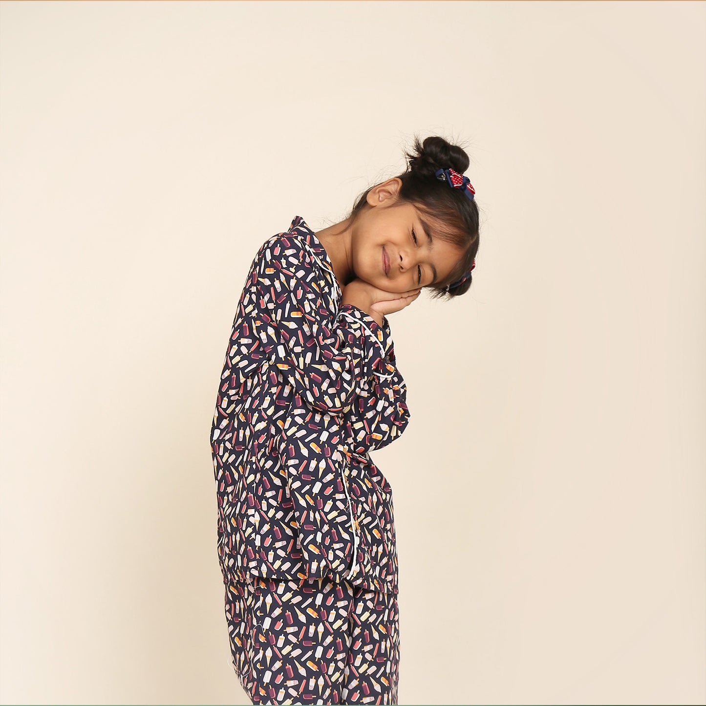 Notched Collared Night Suit in Icecream Print for Girls & Boys