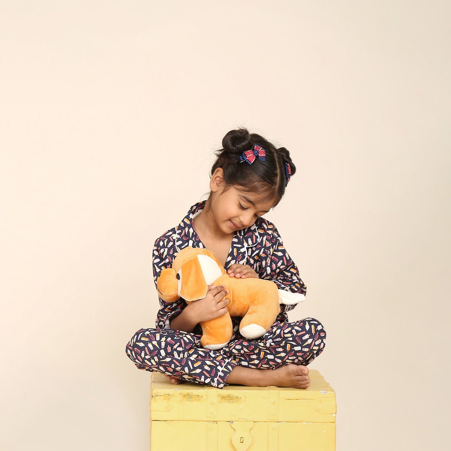 Notched Collared Night Suit in Icecream Print for Girls & Boys