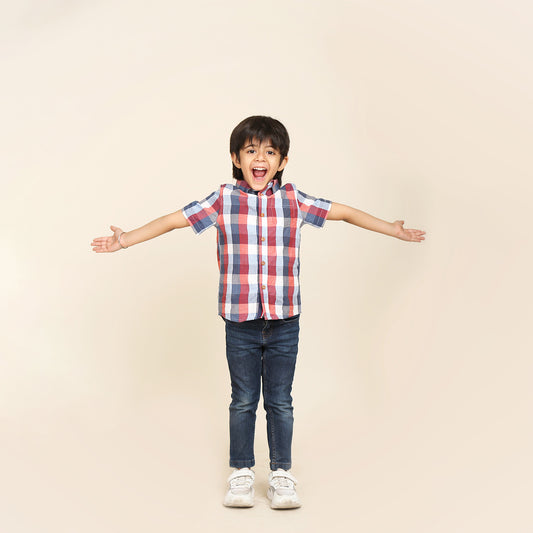 Half Sleeves Check Shirt for Boys- Multicolored