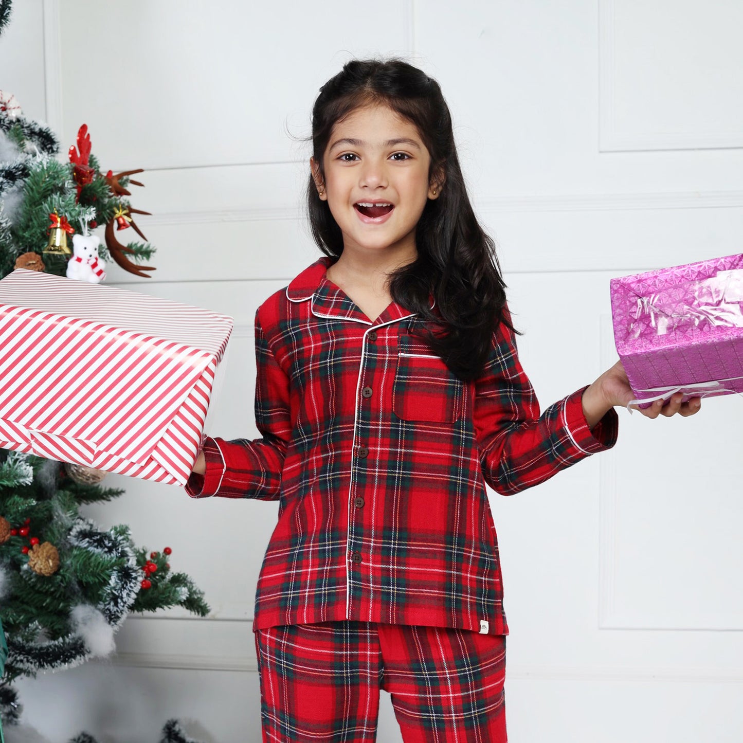 Classic Christmas Red Plaid PJ Set for Girls & Boys