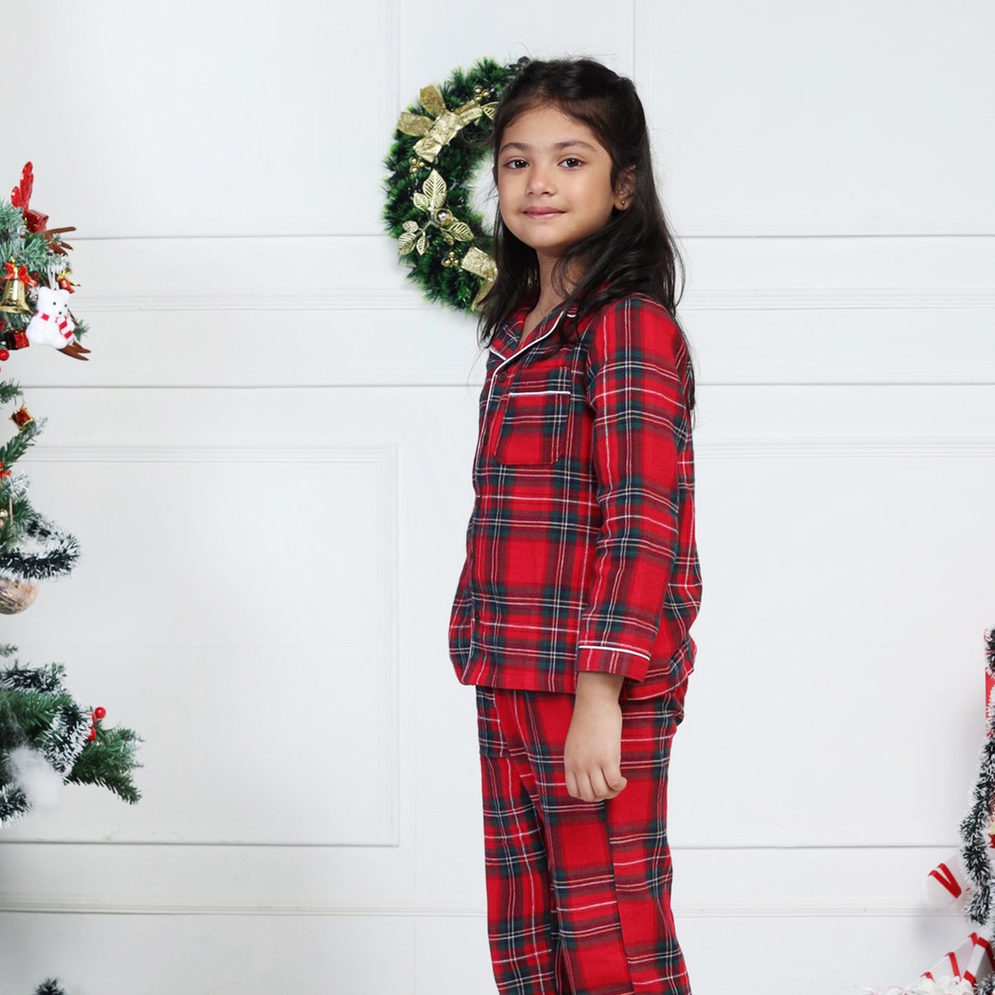Classic Christmas Red Plaid PJ Set for Girls & Boys