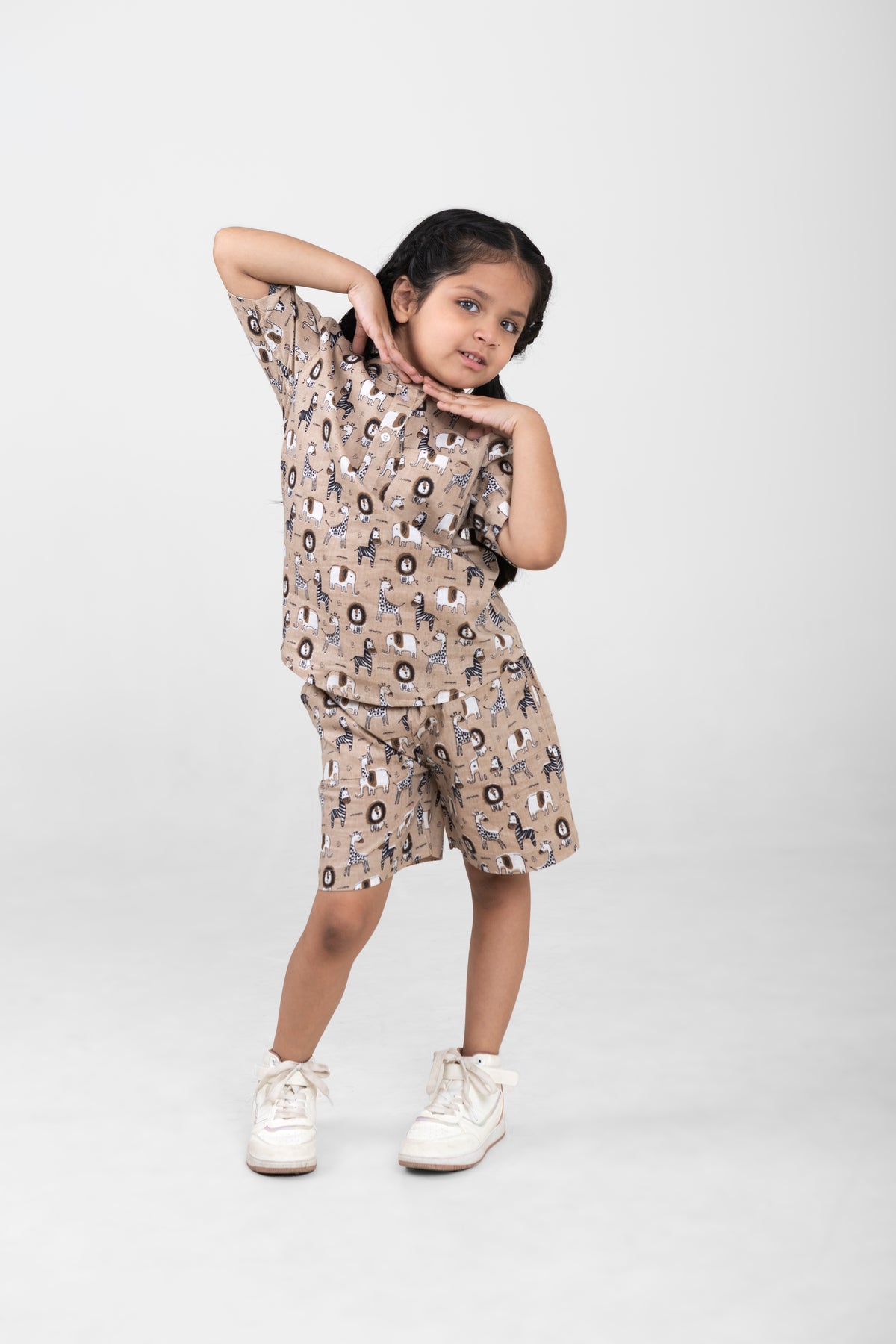 Conjunto unisex de camiseta y pantalón corto de algodón de media manga para niños (estampado de animales)