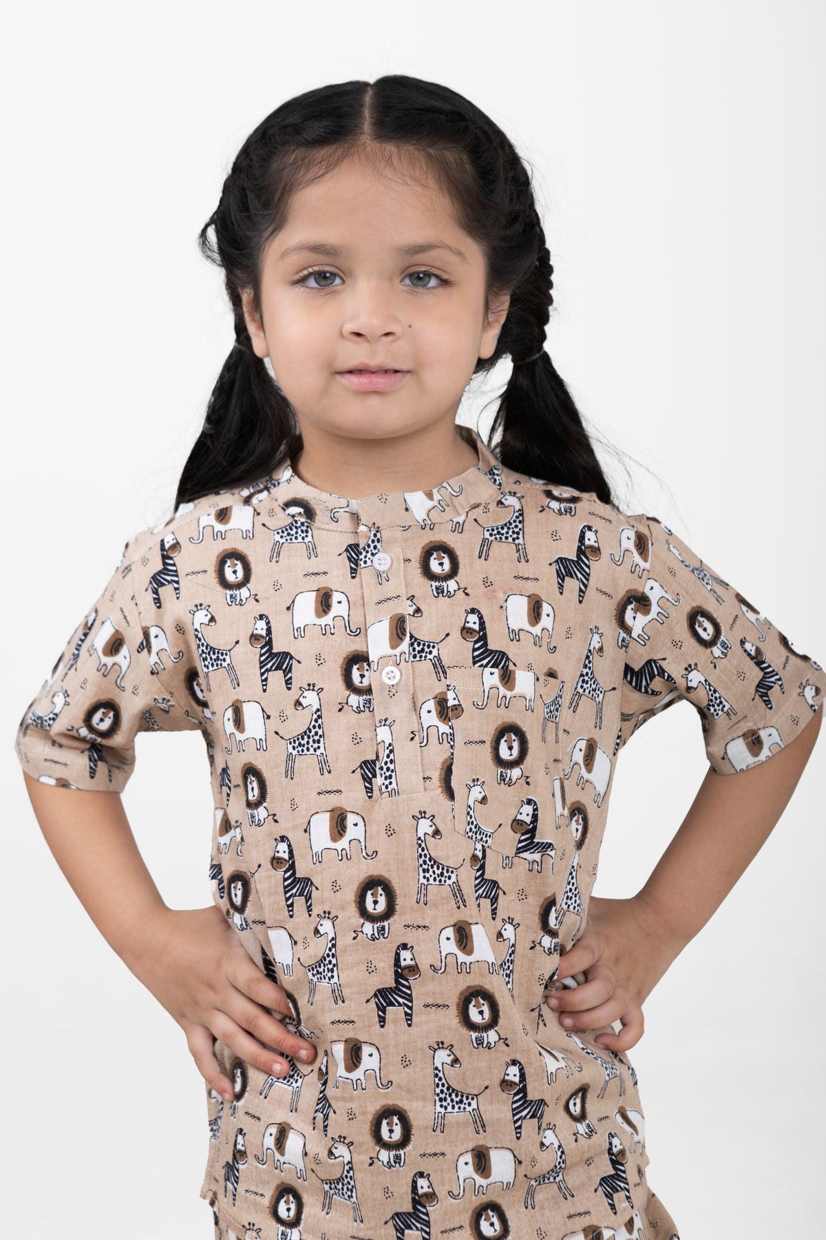 Conjunto unisex de camiseta y pantalón corto de algodón de media manga para niños (estampado de animales)