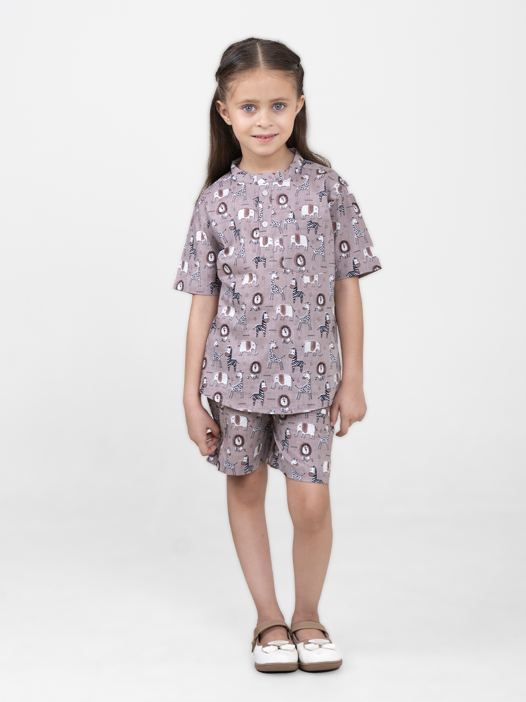 Conjunto de dos piezas de algodón de manga corta para niños unisex (estampado de animales)