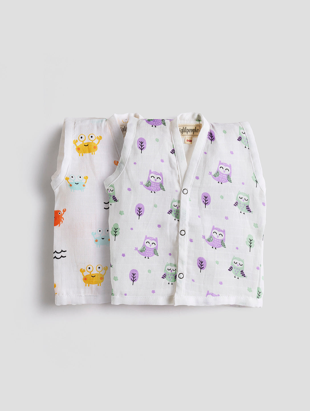 Infants' 100% Cotton Muslin Jablas-Set of 2 Soft & Comfy (Owl & Crab)