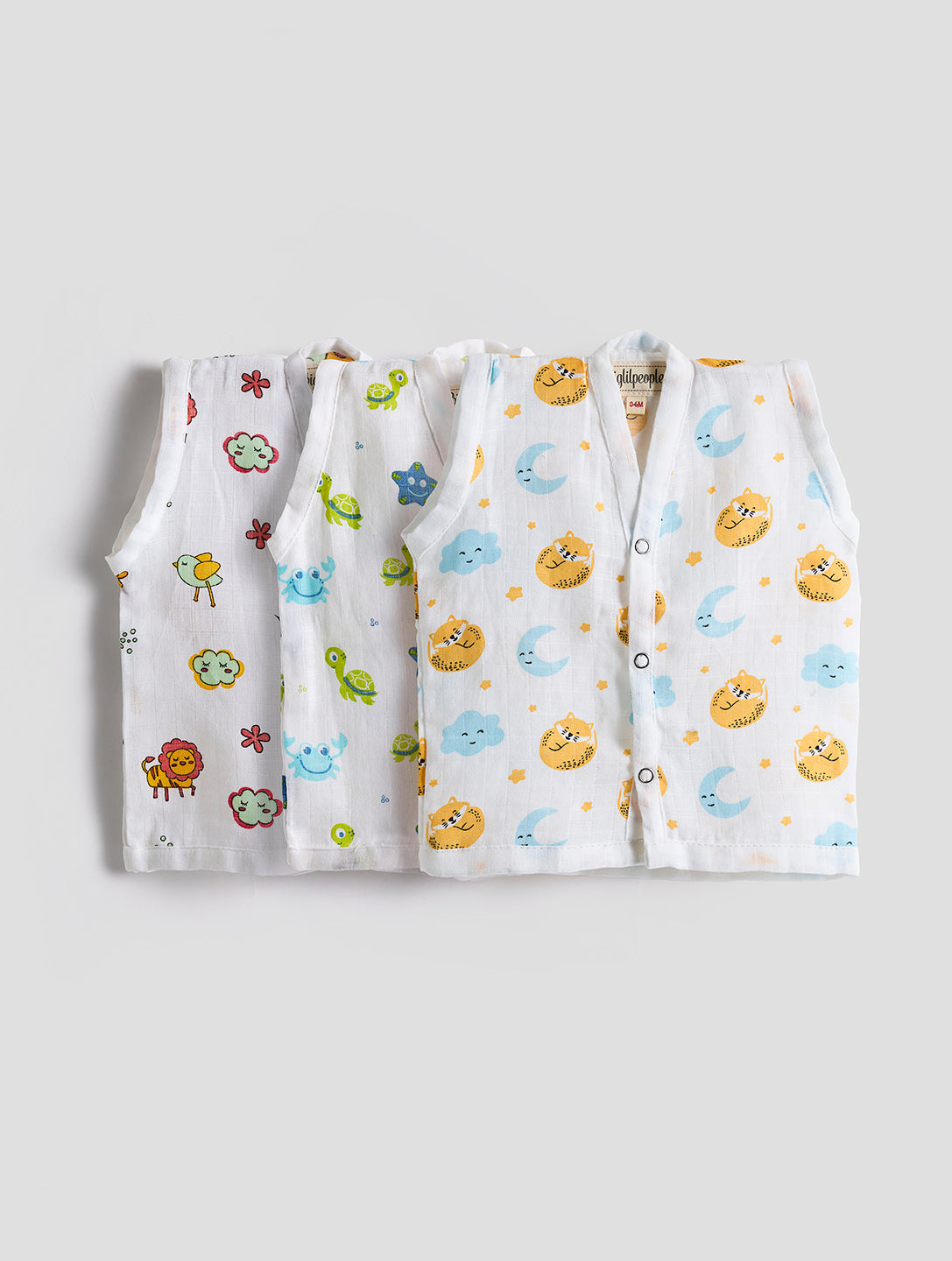 Infants' 100% Cotton Muslin Jablas-Set of 3 Soft & Comfy (Lion, Turtle & Fox)