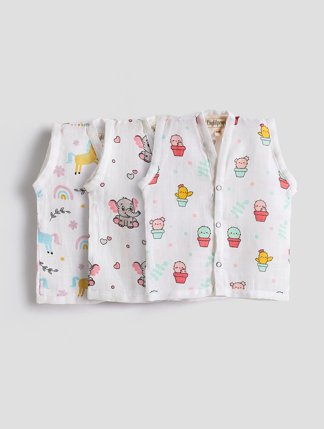 Infants' 100% Cotton Muslin Jablas-Set of 3 Soft & Comfy (Elephant, Unicorn & Cactus)
