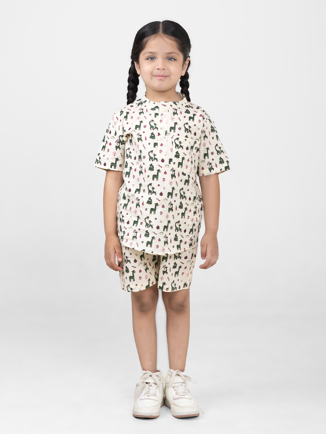 Conjunto Unisex de Algodón de Manga Corta para Niños (Estampado de Animales)