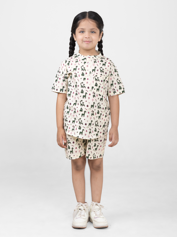 Kids Cotton Half Sleeves Co-ords Set For Unisex (Animals Print)