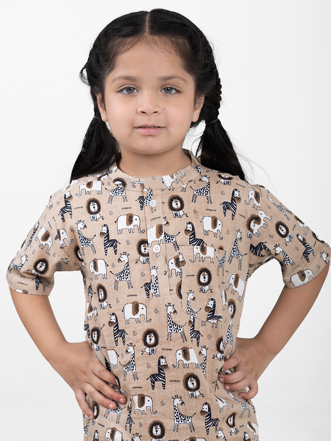 Conjunto unisex de camiseta y pantalón corto de algodón de media manga para niños (estampado de animales)