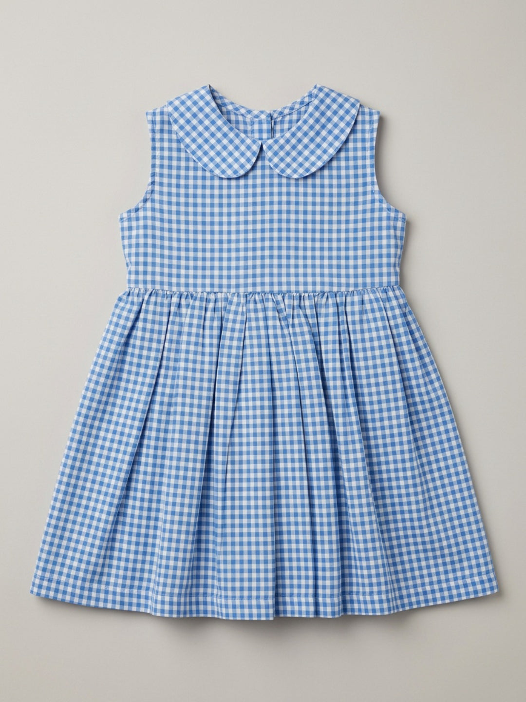 Girls Off White & Blue checked Knee Length Peter Pan Collar Dress