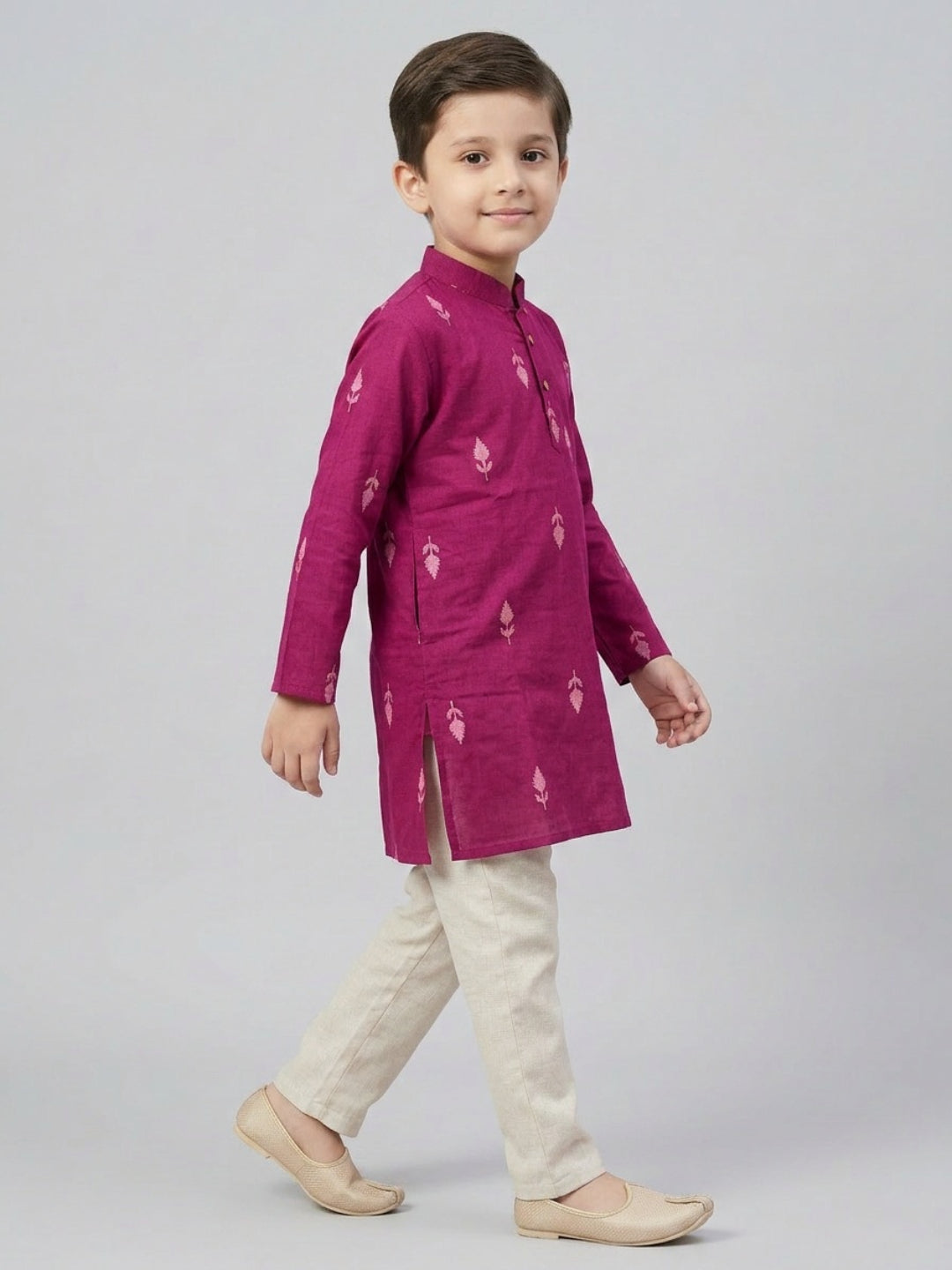 Biglilpeople Boys Maroon Cotton Kurta Set with Front Placket Detail