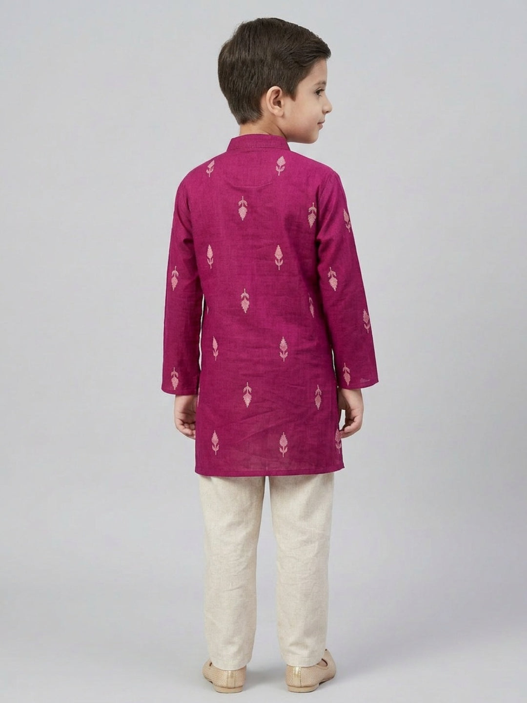 Biglilpeople Boys Maroon Cotton Kurta Set with Front Placket Detail