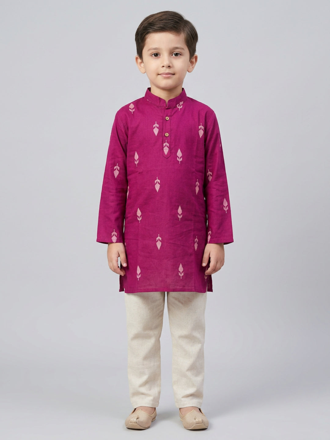 Biglilpeople Boys Maroon Cotton Kurta Set with Front Placket Detail