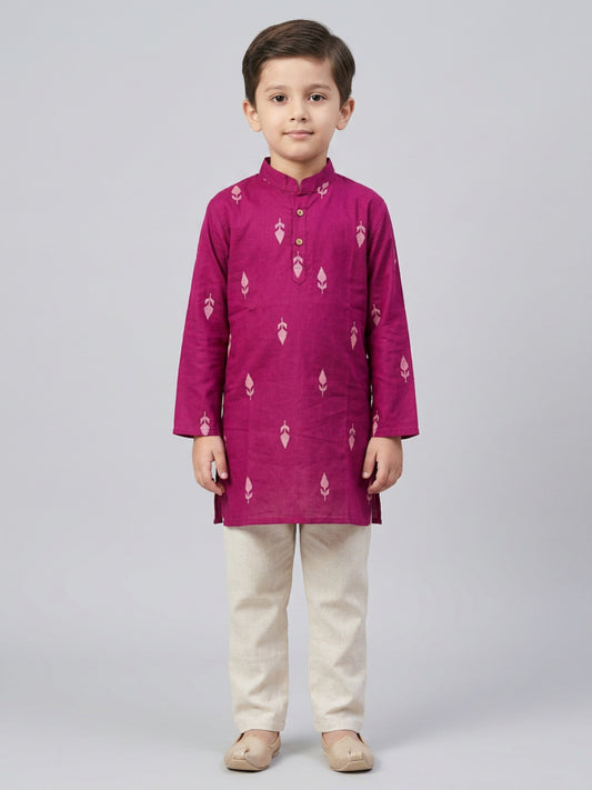 Biglilpeople Boys Maroon Cotton Kurta Set with Front Placket Detail