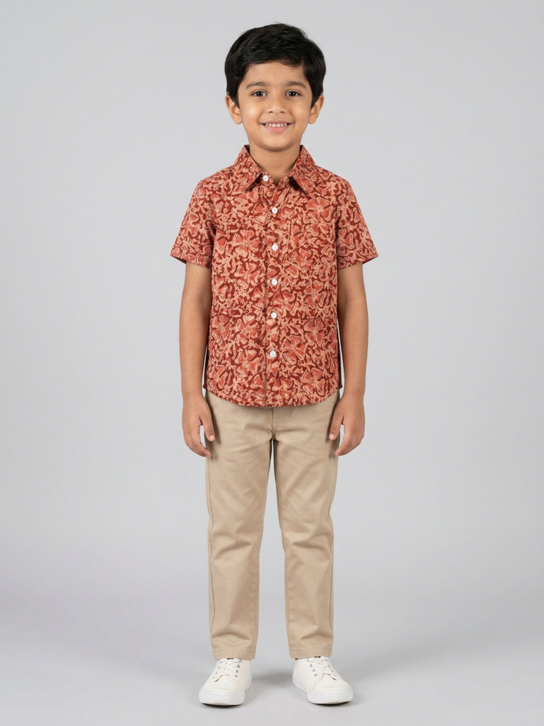 Biglilpeople Boys Ethnic Print Spread Collar Short Sleeves Shirt