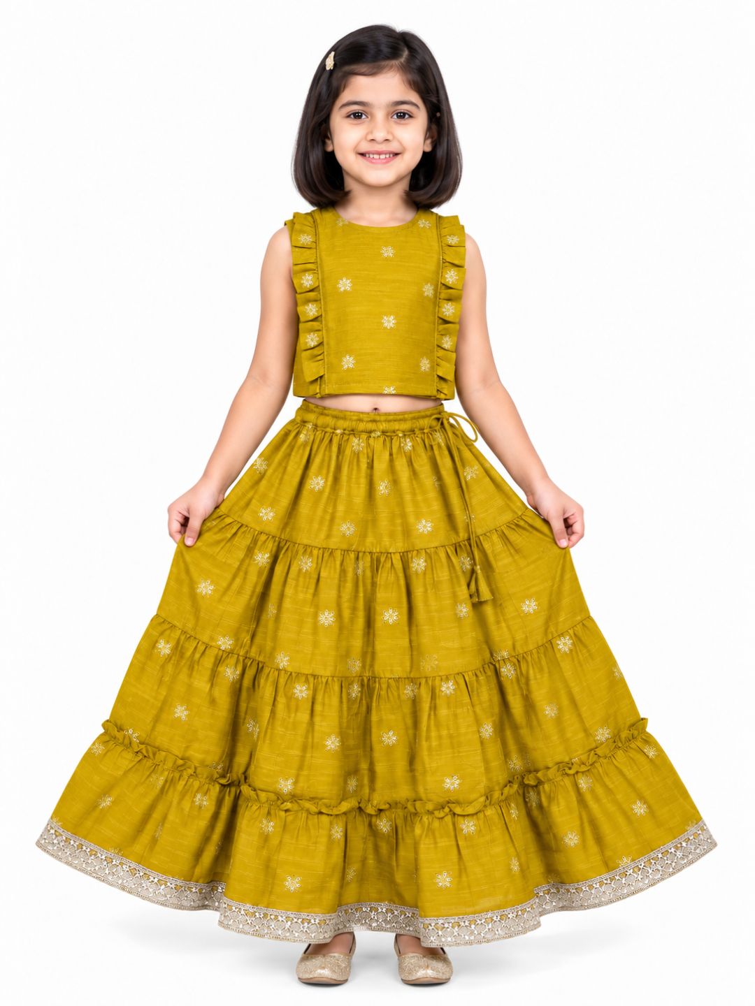 Biglilpeople Girls Round Neck Cotton Silk Lehenga Choli Set