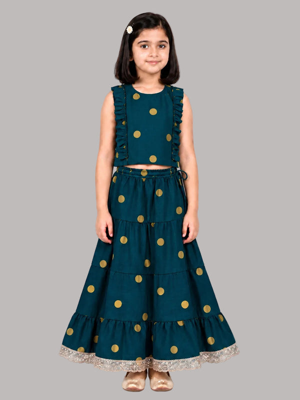 Biglilpeople Girls Round Neck Cotton Silk Sleeveless Lehenga Choli Set