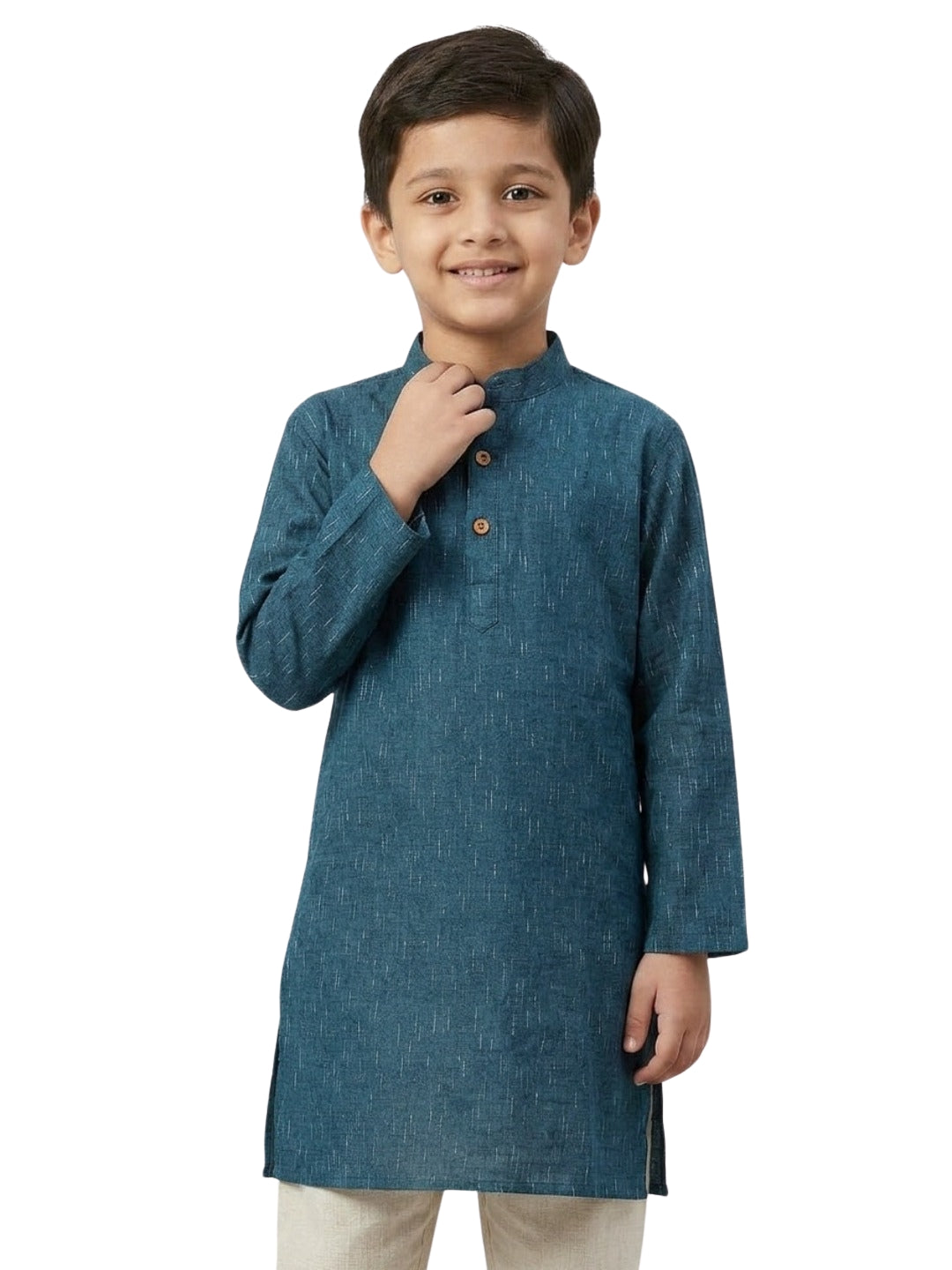 Biglilpeople Boys Navy Blue Cotton Kurta Set with Rain Drop Print