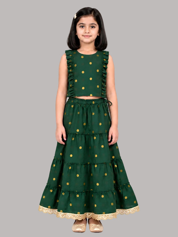 Biglilpeople Girls Round Neck Cotton Silk Sleeveless Lehenga Choli Set