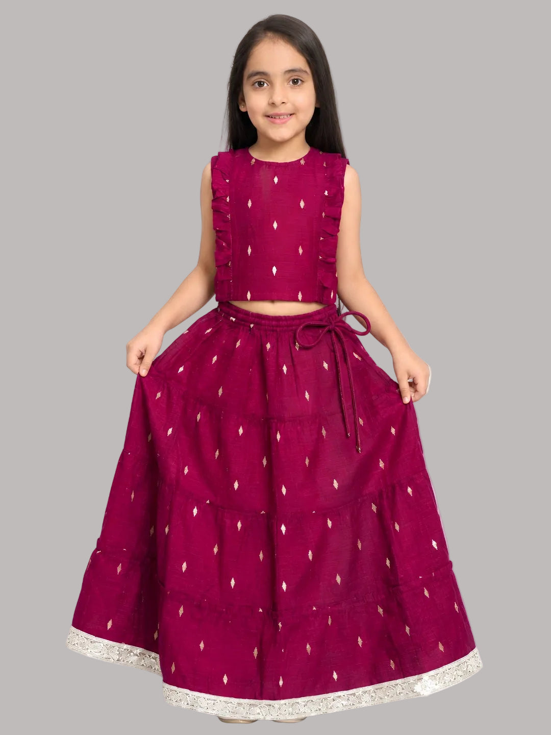 Biglilpeople Girls Round Neck Cotton Silk Lehenga Choli Set