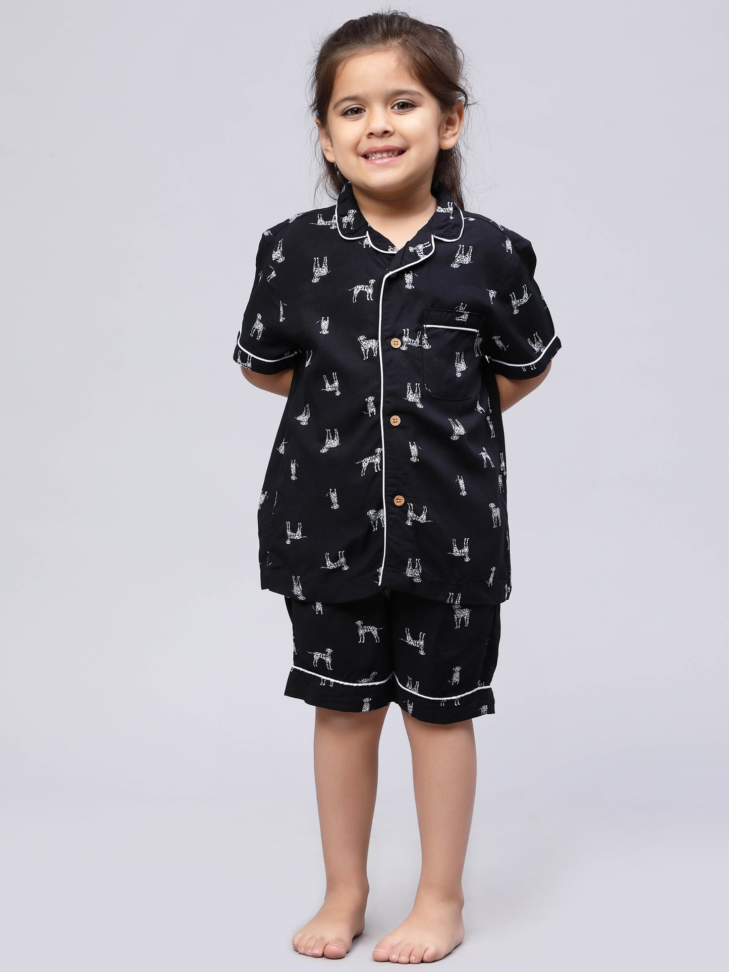 Notched Nightsuit in Dalmatian Print