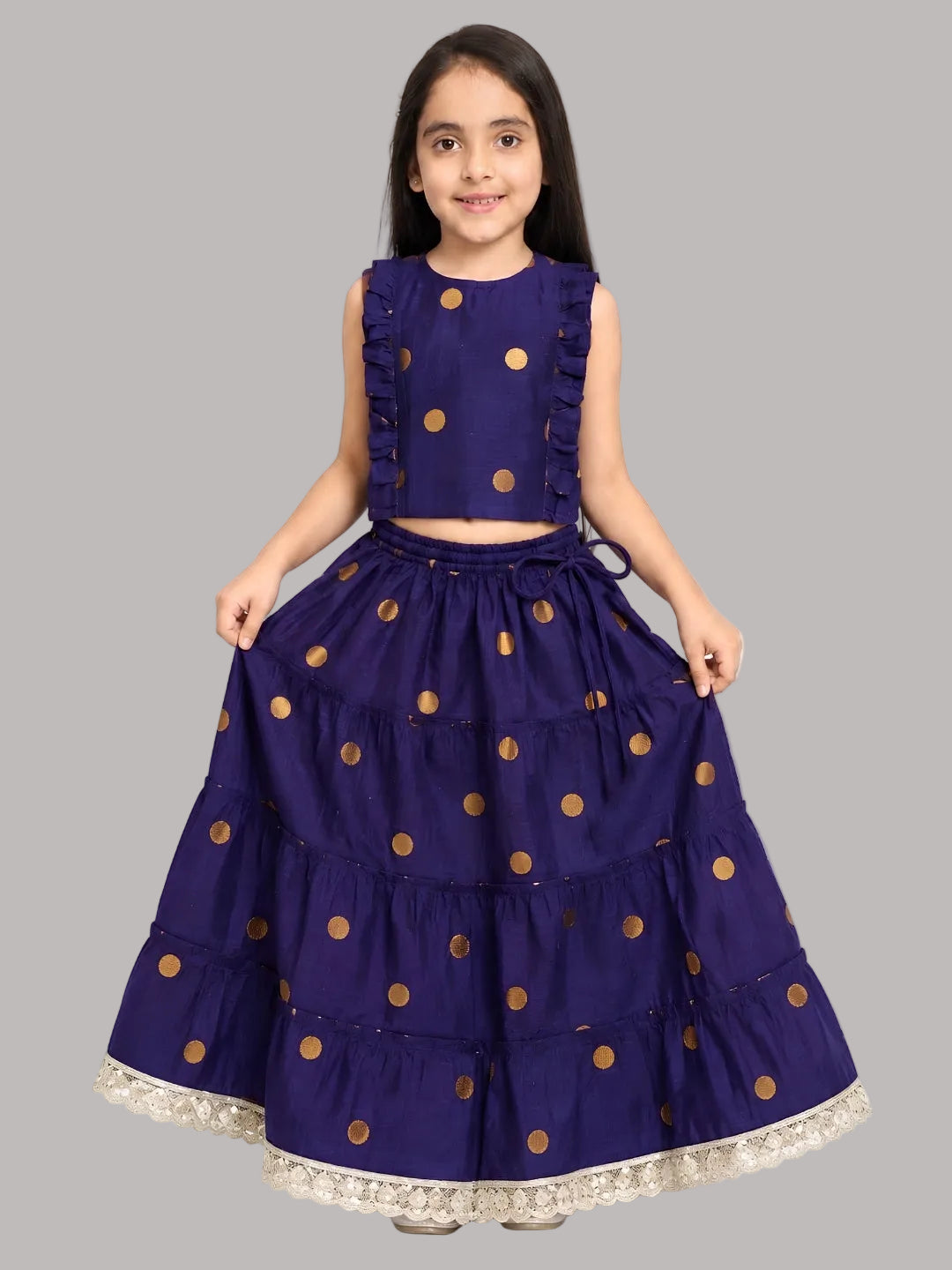 Biglilpeople Girls Round Neck Cotton Silk Lehenga Choli Set