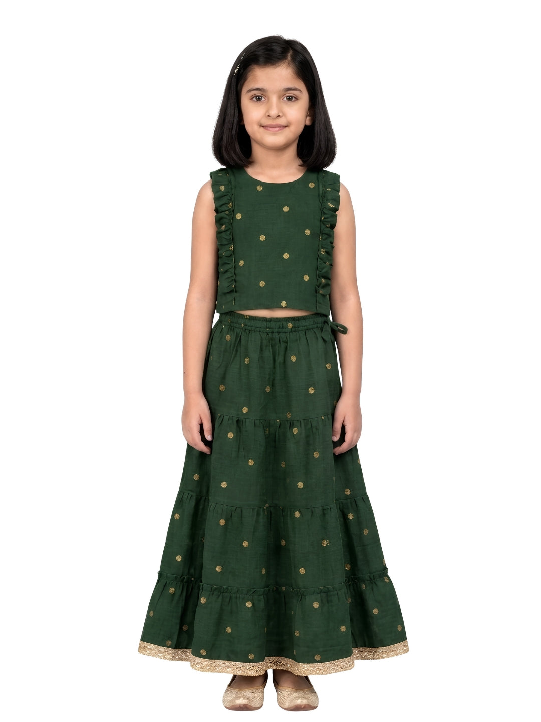 Biglilpeople Girls Round Neck Cotton Silk Lehenga Choli Set